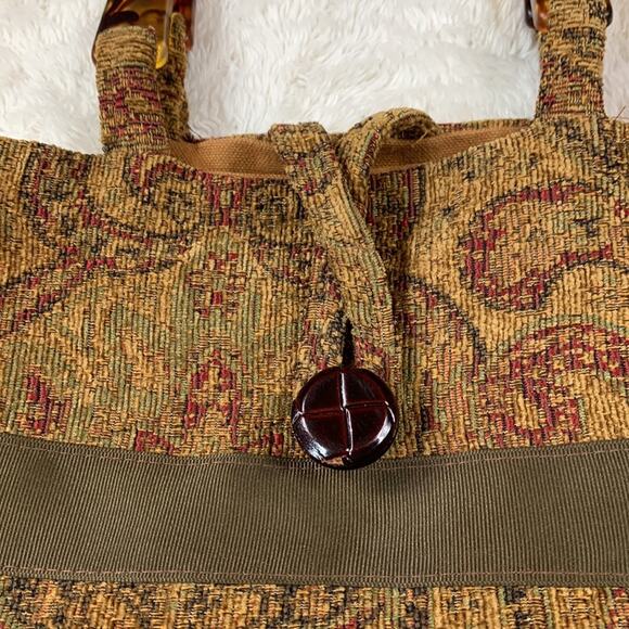 Handmade tan tapestry and plastic handle shoulder or handbag purse - Picture 4 of 9